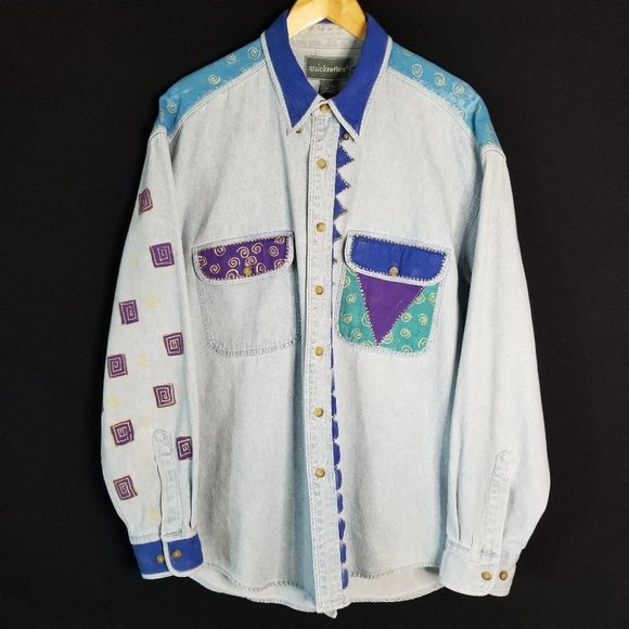 VINTAGE 90s Oversized Denim Button Down L / XL - Picture 1 of 13